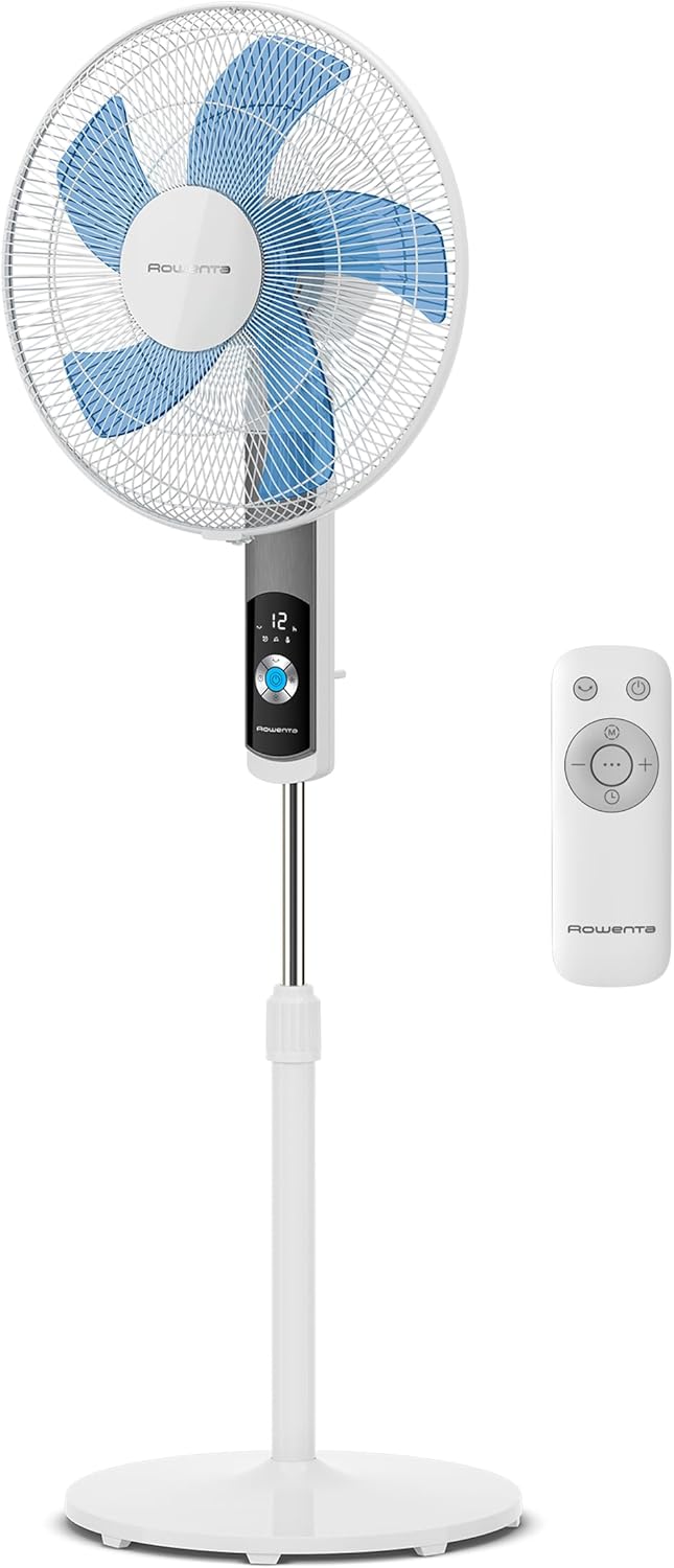 Rowenta Turbo Silence Ventilateur sur Pied, 35 dB(A), Rafraîchissement Puissant jusqu'à 7,2 m, 12 Vitesses, Oscillation 120°, Télécommande, Écran LED, Minuterie 12 h