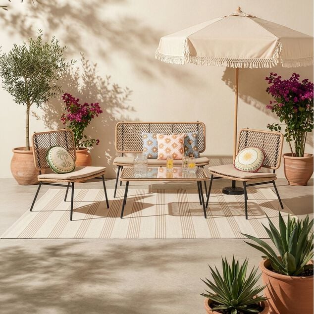 Salon de jardin 4 personnes Bali marron naturel